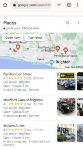 local seo results car dealer brighton